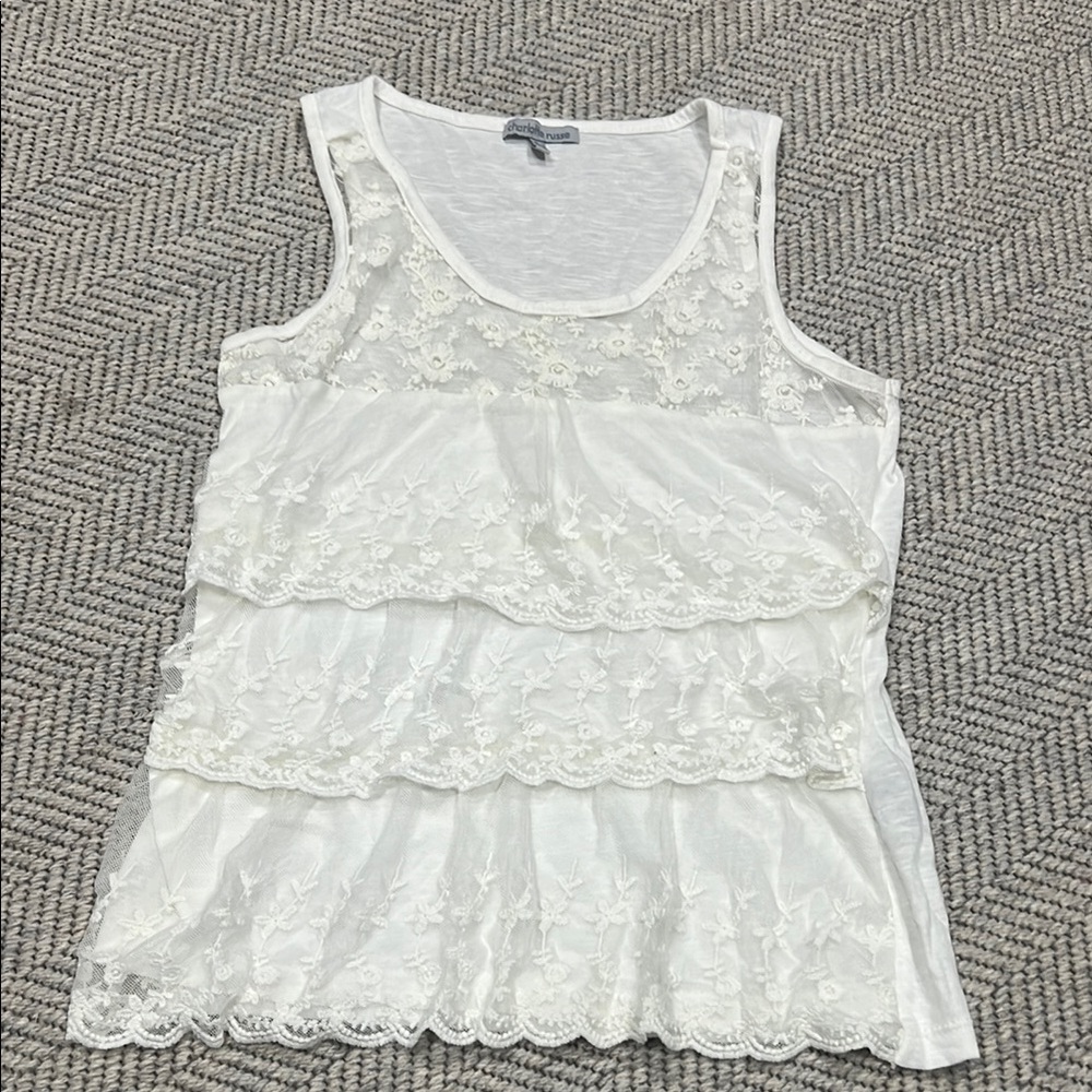 Charlotte Russe White Tiered Ruffled Tank Top